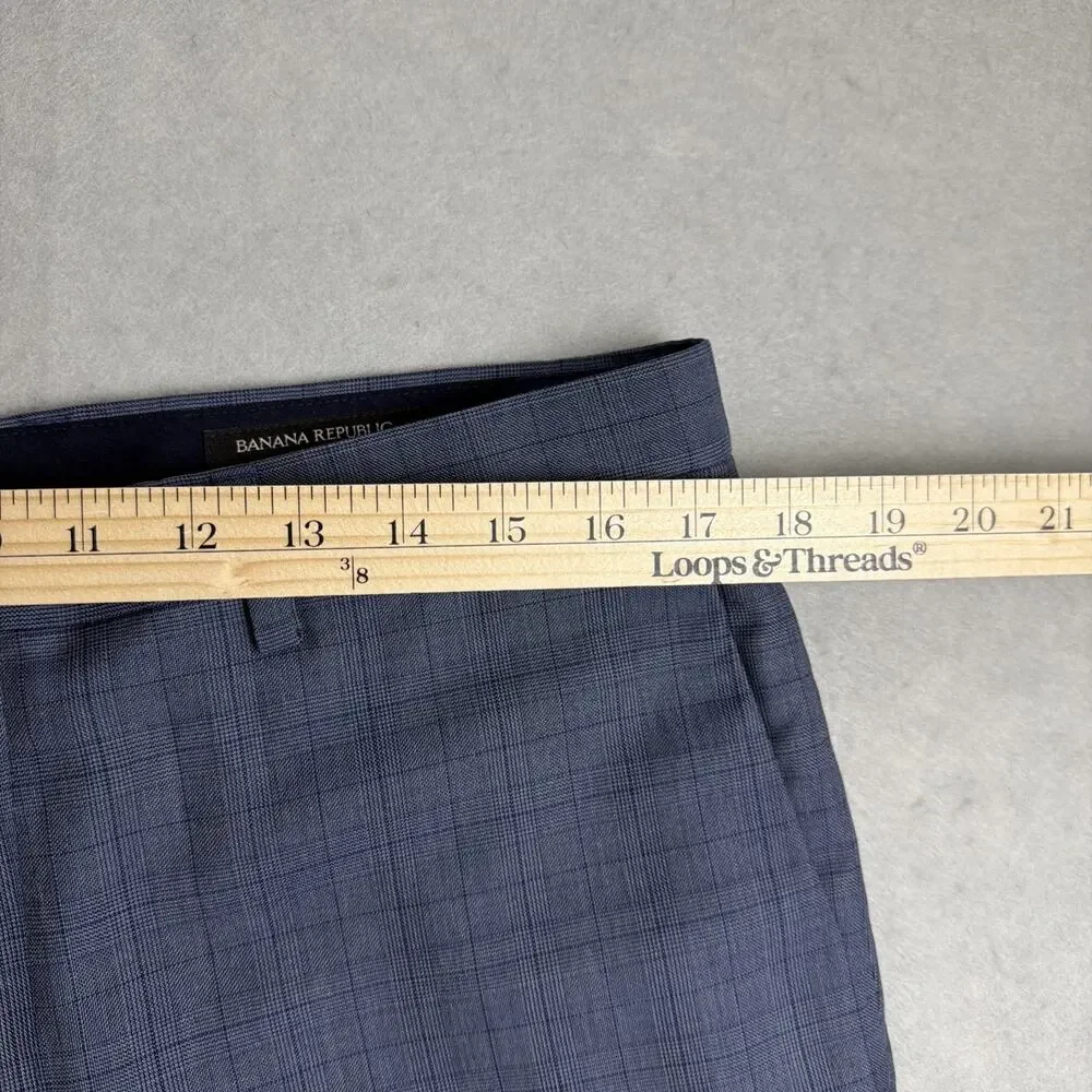 Banana Republic Dress Pants Mens 34X27 Slim Blue Gray Glen Plaid Guabello Wool